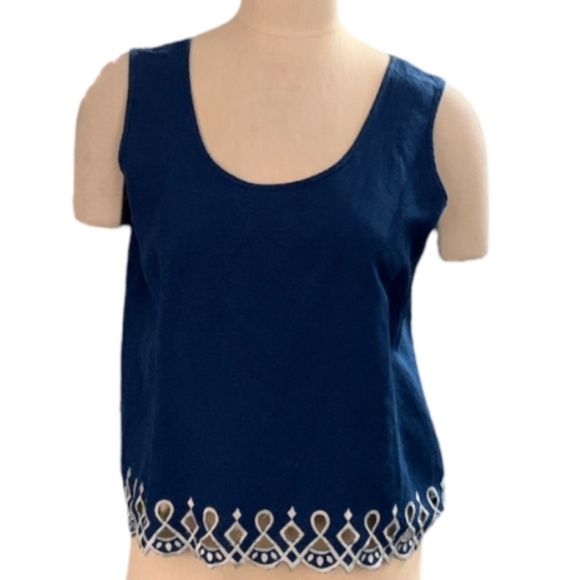 VTG Bob Mackie Wearable Art M Linen Blend Twinset Embroidery Cutouts Blue #235H - Picture 5 of 8